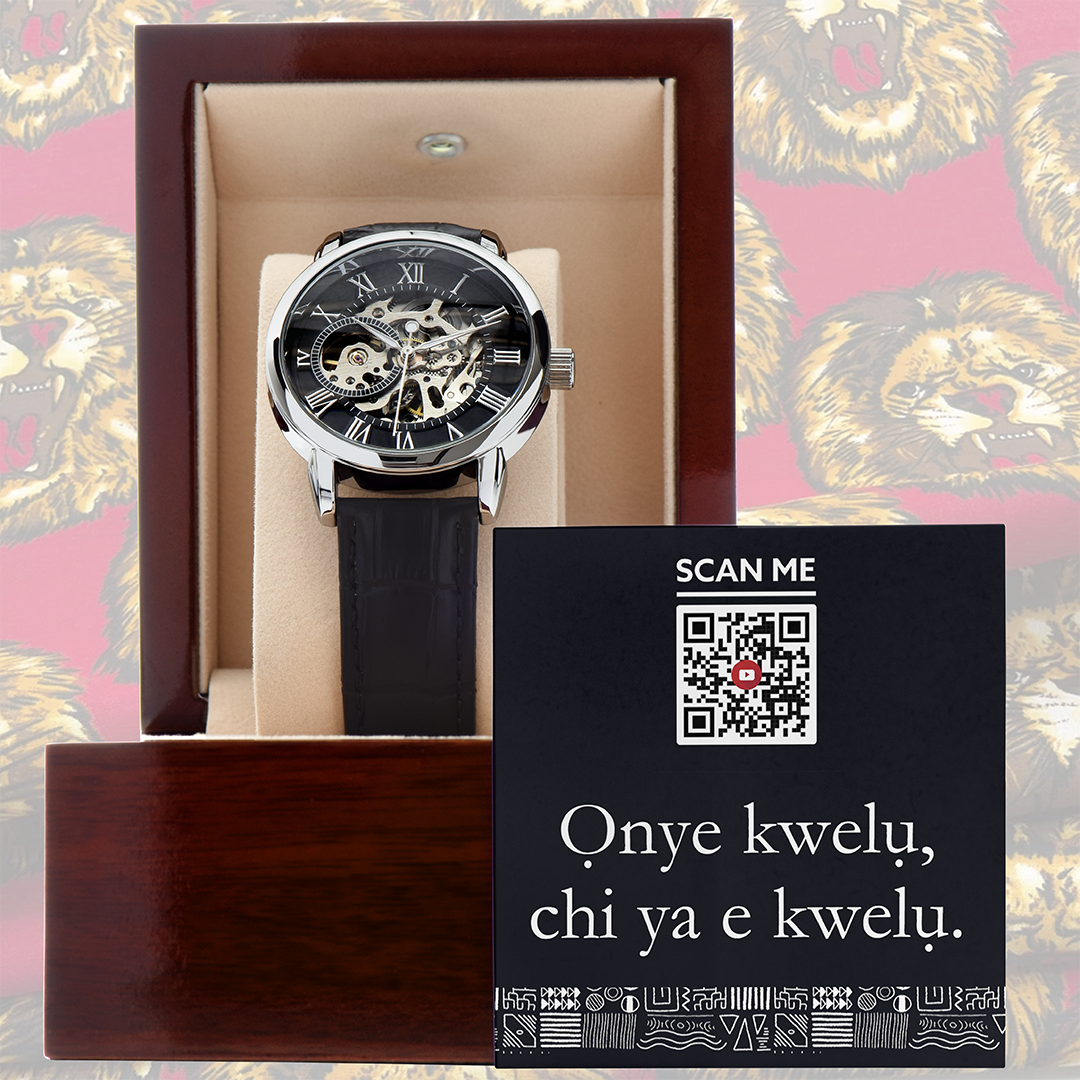 Igbo Wisdom Men's Openwork Watch - Onye kwelu, chi ya e kwelu.