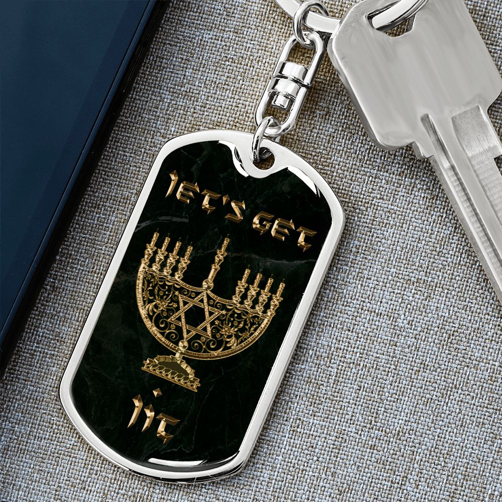 Let's Get Lit Hanukkah Dog Tag Keychain