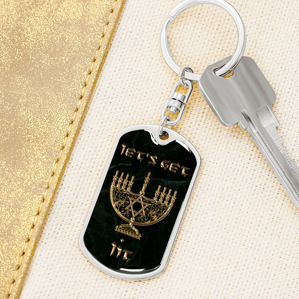 Let's Get Lit Hanukkah Dog Tag Keychain