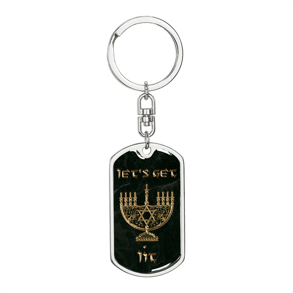 Let's Get Lit Hanukkah Dog Tag Keychain