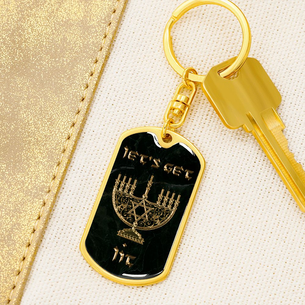 Let's Get Lit Hanukkah Dog Tag Keychain