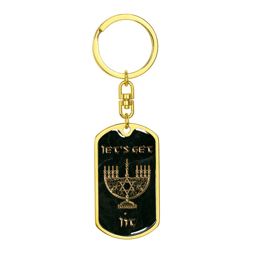 Let's Get Lit Hanukkah Dog Tag Keychain