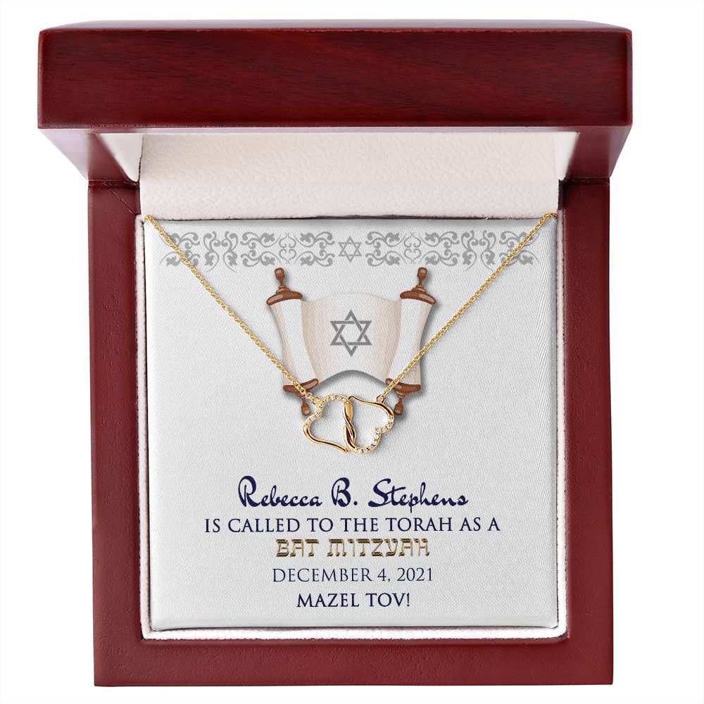 Bat Mitzvah Personalized Message Card 10K Gold Necklace