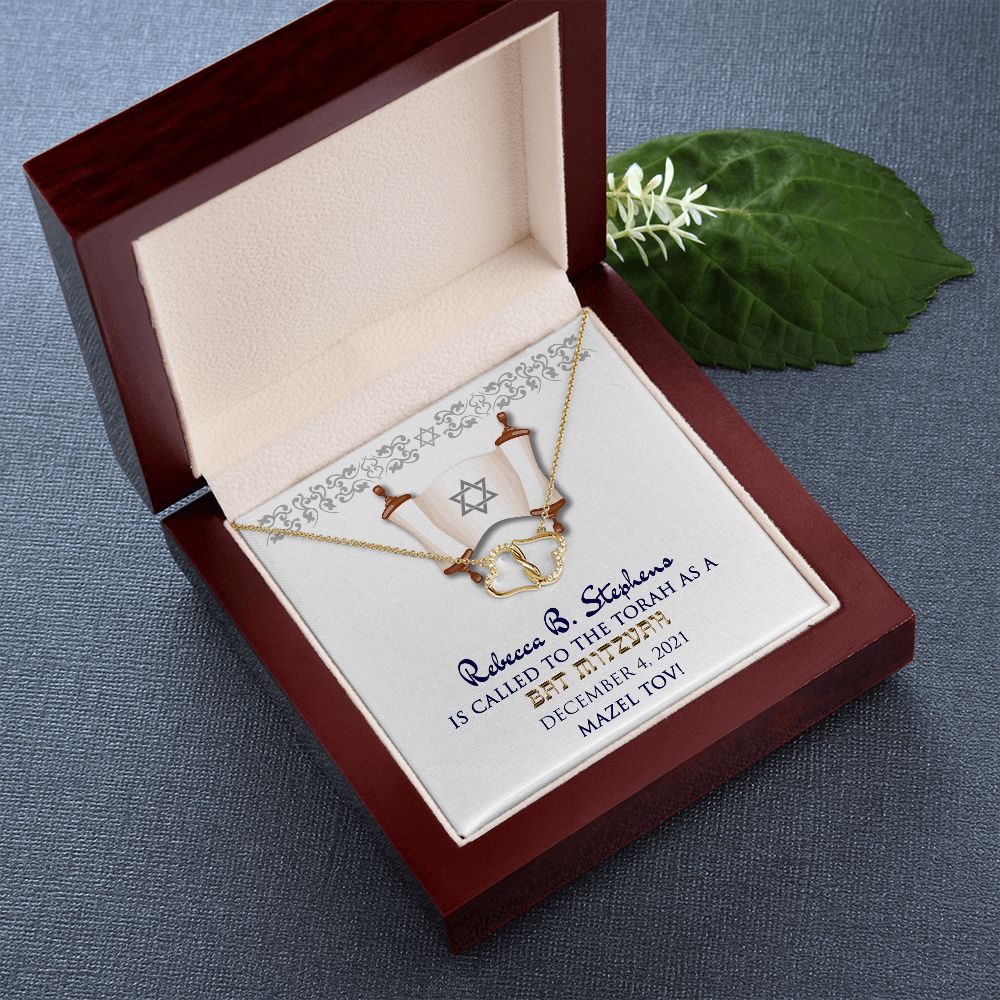 Bat Mitzvah Personalized Message Card 10K Gold Necklace