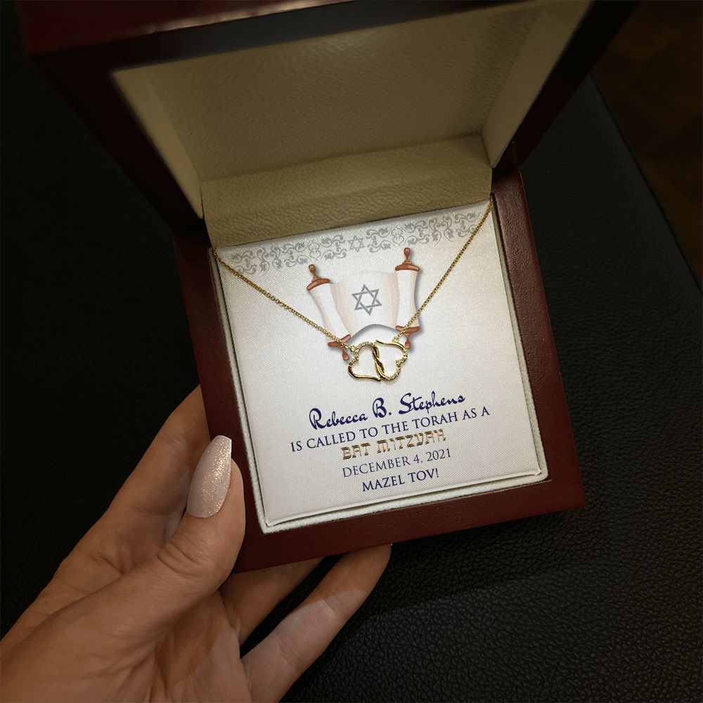 Bat Mitzvah Personalized Message Card 10K Gold Necklace