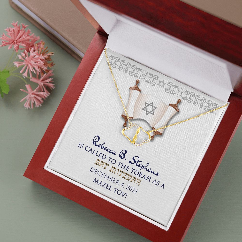 Bat Mitzvah Personalized Message Card 10K Gold Necklace