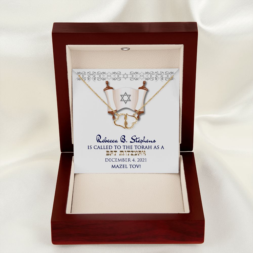Bat Mitzvah Personalized Message Card 10K Gold Necklace