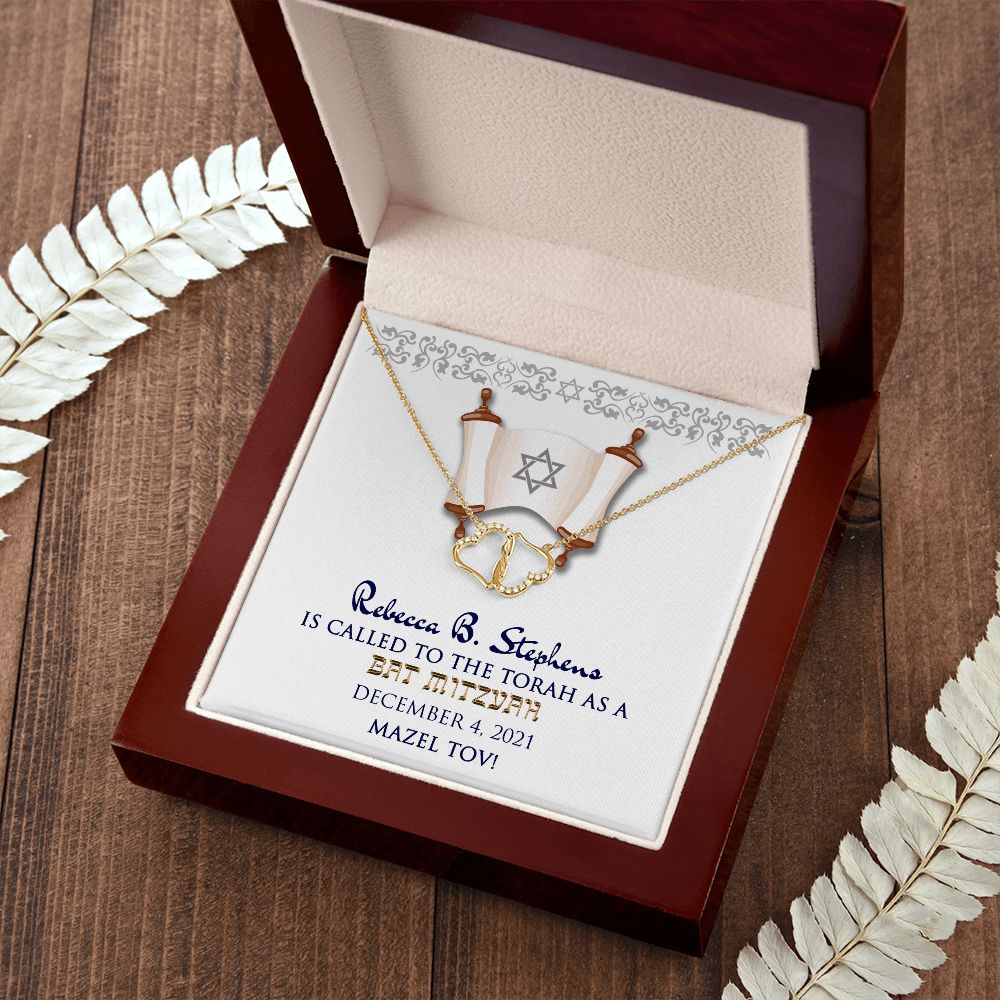 Bat Mitzvah Personalized Message Card 10K Gold Necklace