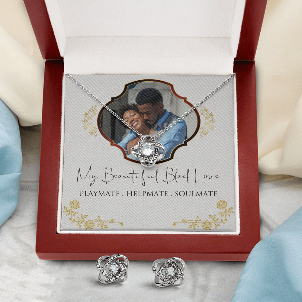Personalized Black Love Anniversary Earring & Necklace Set