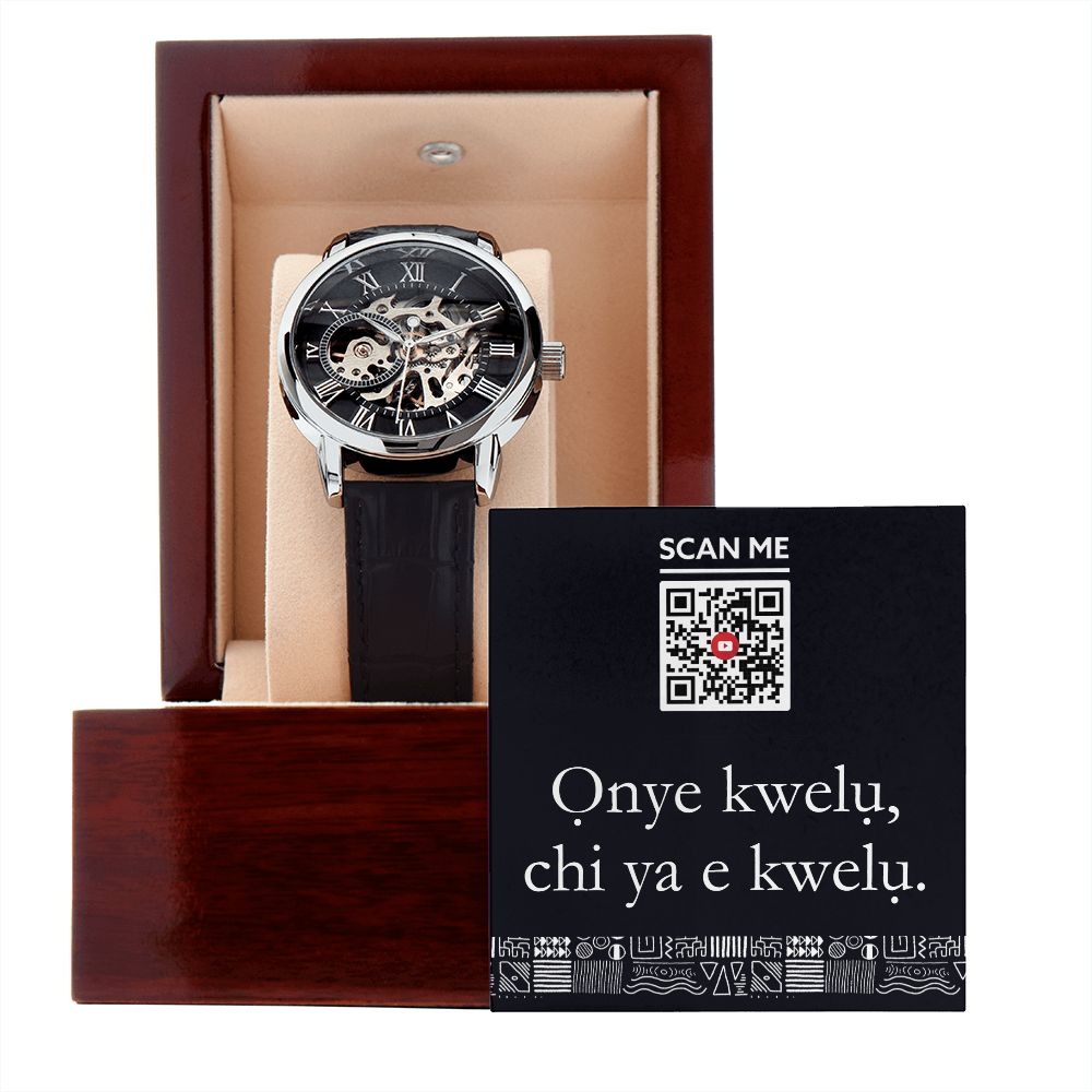 Igbo Wisdom Men's Openwork Watch - Onye kwelu, chi ya e kwelu.