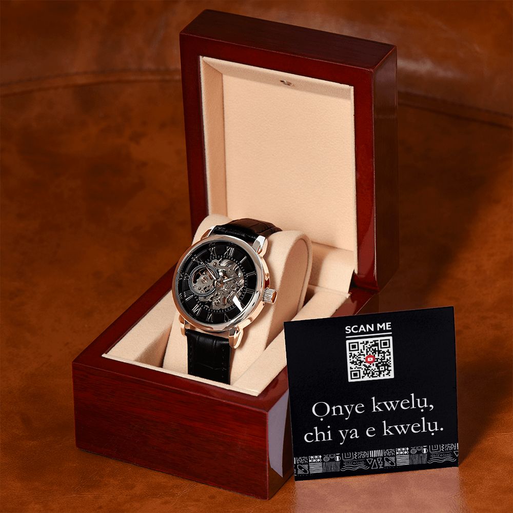 Igbo Wisdom Men's Openwork Watch - Onye kwelu, chi ya e kwelu.