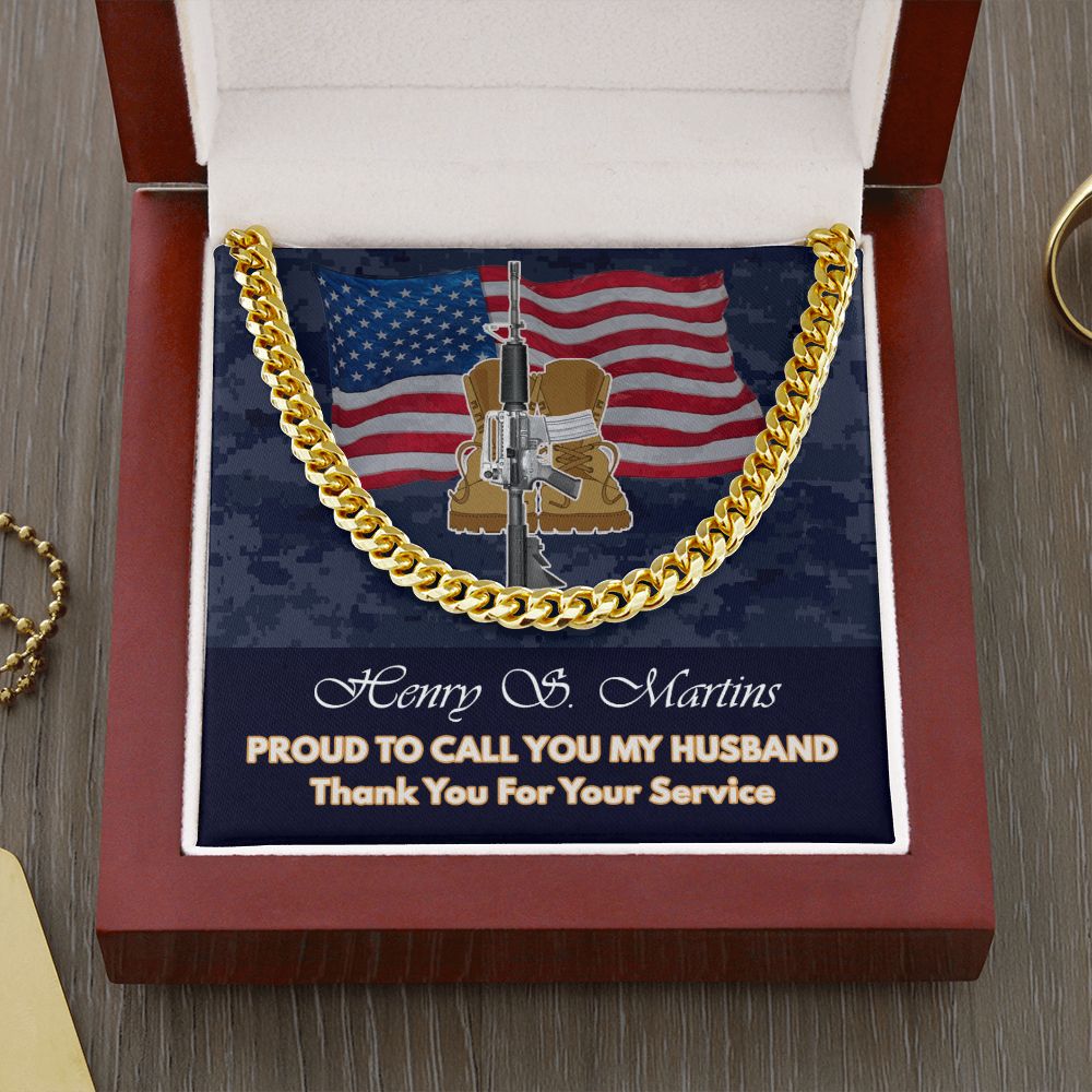 Navy Veteran Husband Personalized Cuban Link Chain