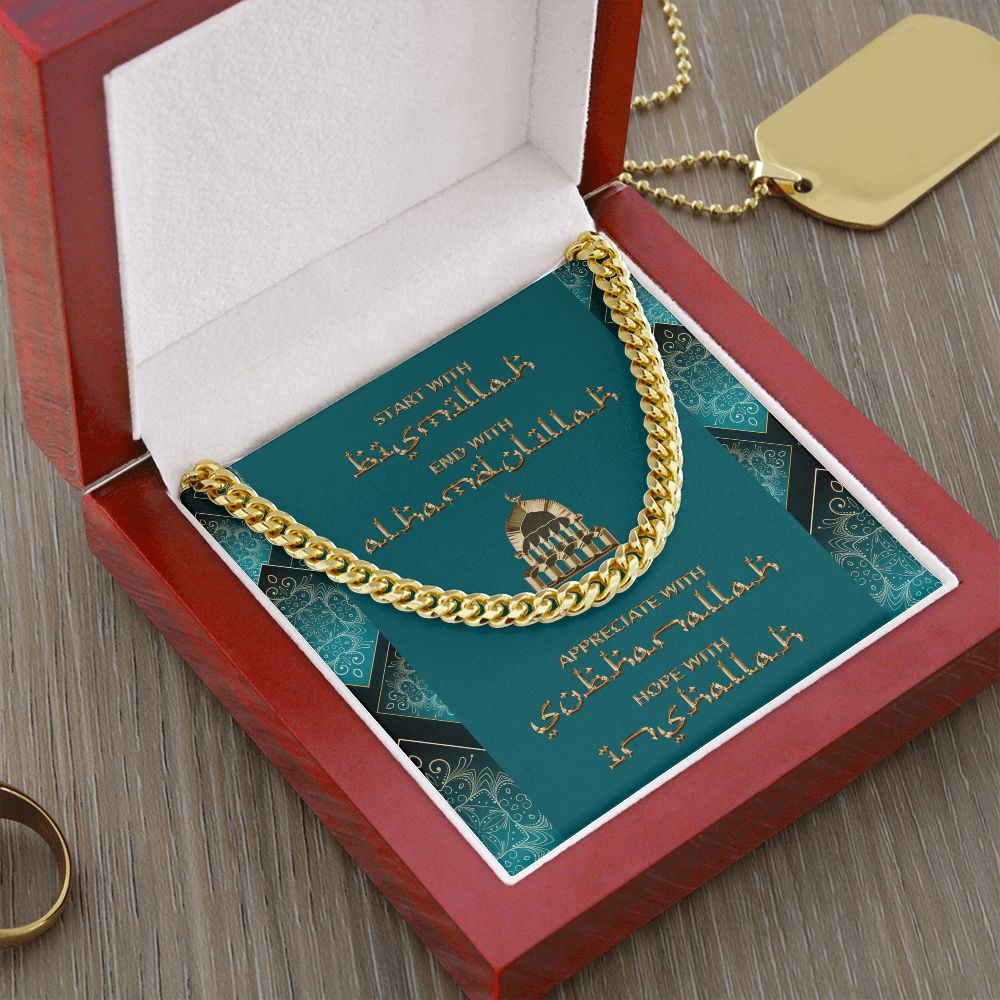 4 Muslim Blessings Men's Cuban Link Chain Necklace