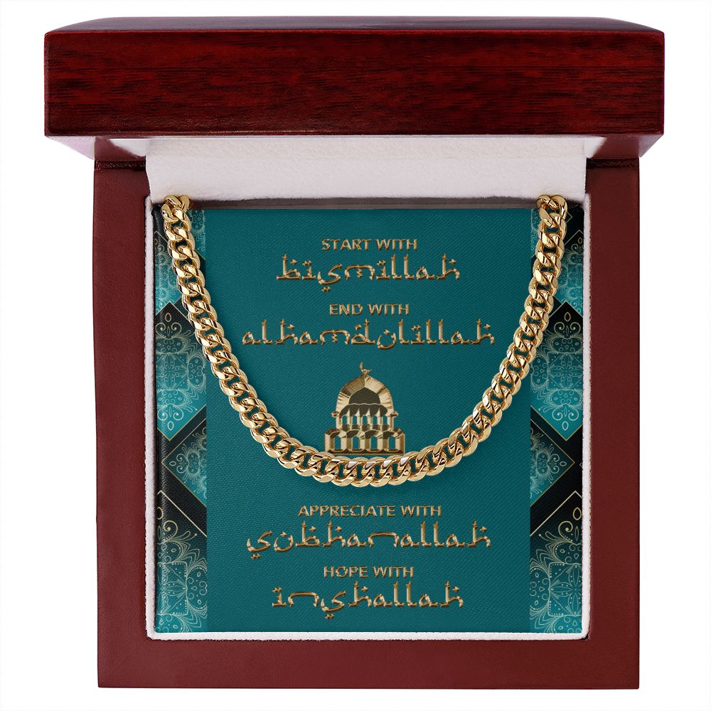 4 Muslim Blessings Men's Cuban Link Chain Necklace