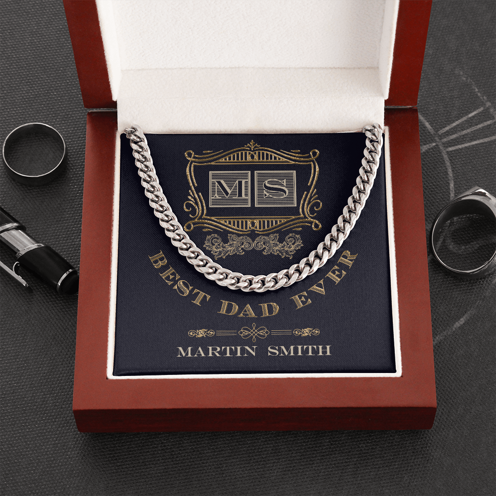 Personalized Best Dad Ever Initials Cuban Link Chain