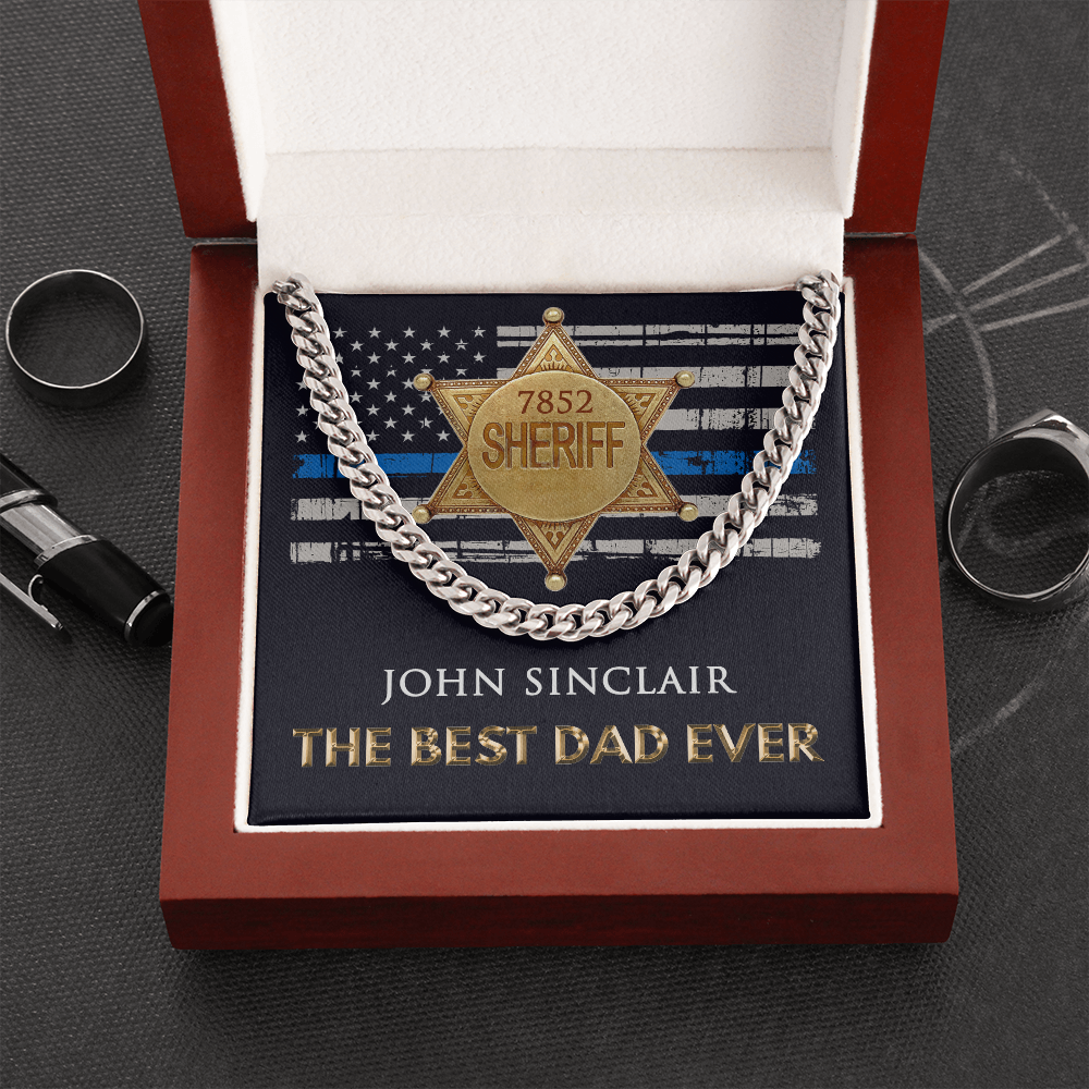 Personalized Best Sheriff Dad Cuban Link Chain