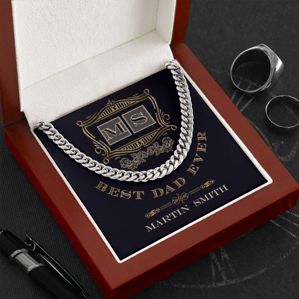 Personalized Best Dad Ever Initials Cuban Link Chain