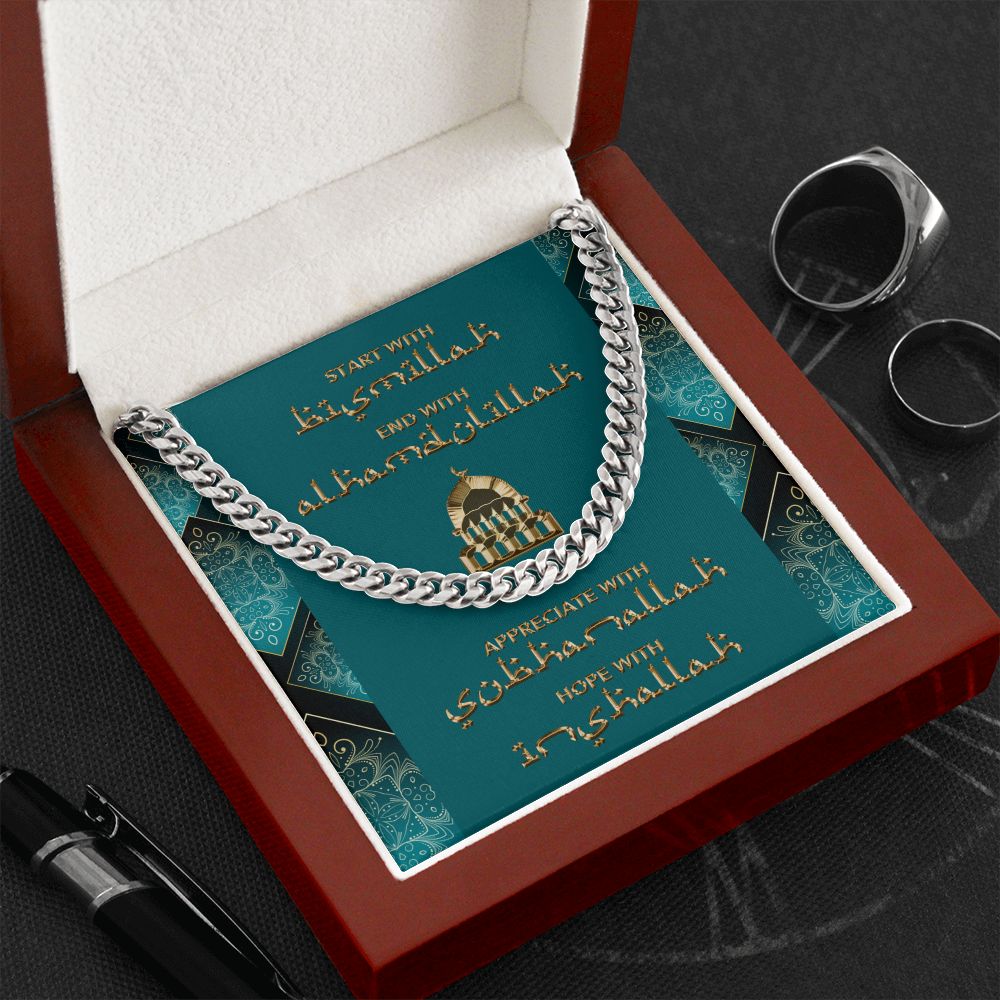 4 Muslim Blessings Men's Cuban Link Chain Necklace