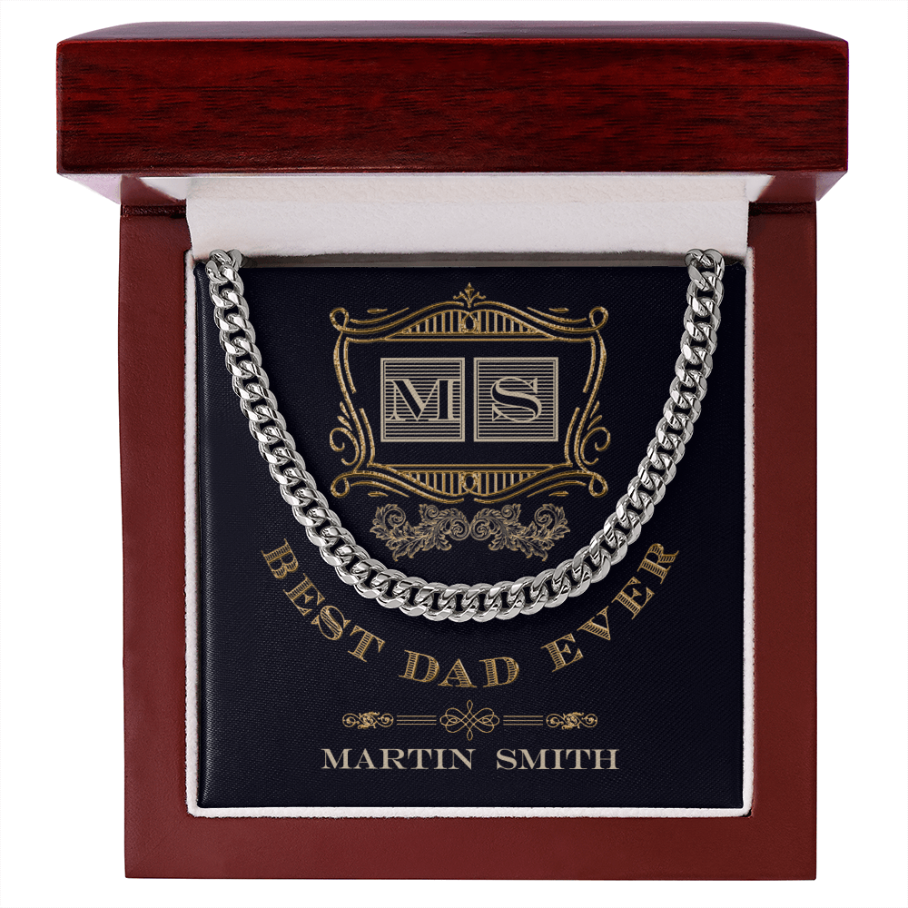 Personalized Best Dad Ever Initials Cuban Link Chain