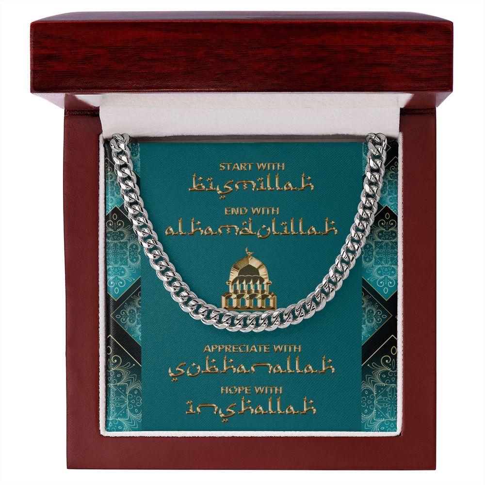 4 Muslim Blessings Men's Cuban Link Chain Necklace