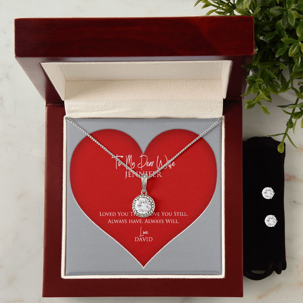My Dear Wife Personalized Eternal Hope Necklace and Earring Set
