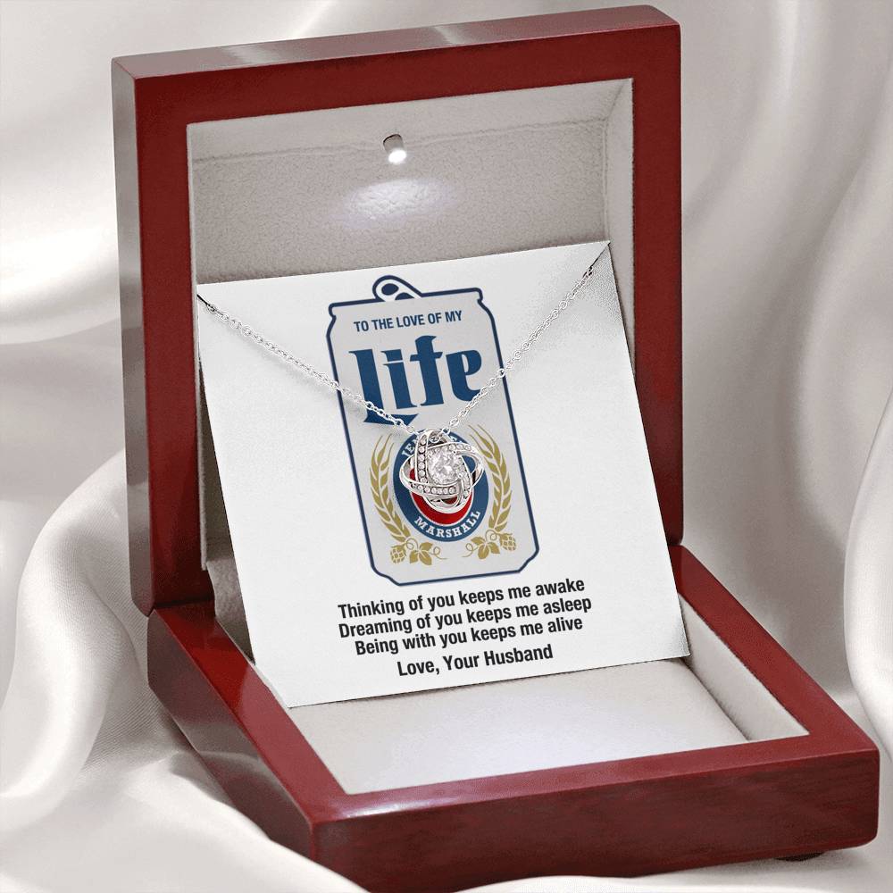 Personalized Beer Lover's Wife Love Knot Necklace