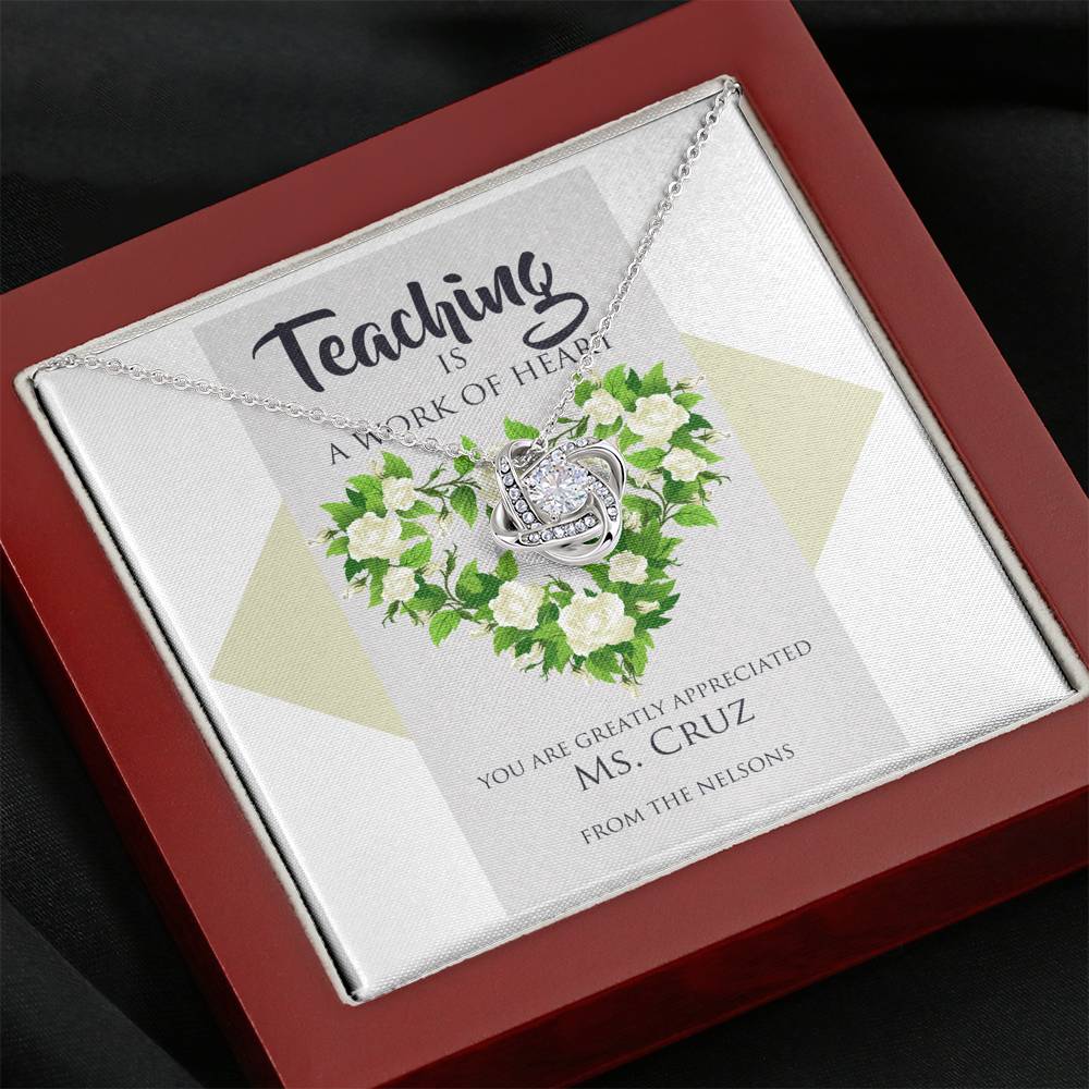 Personalized Teacher Appreciation Love Knot Necklace