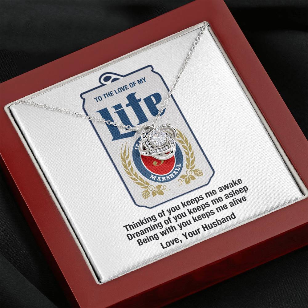 Personalized Beer Lover's Wife Love Knot Necklace