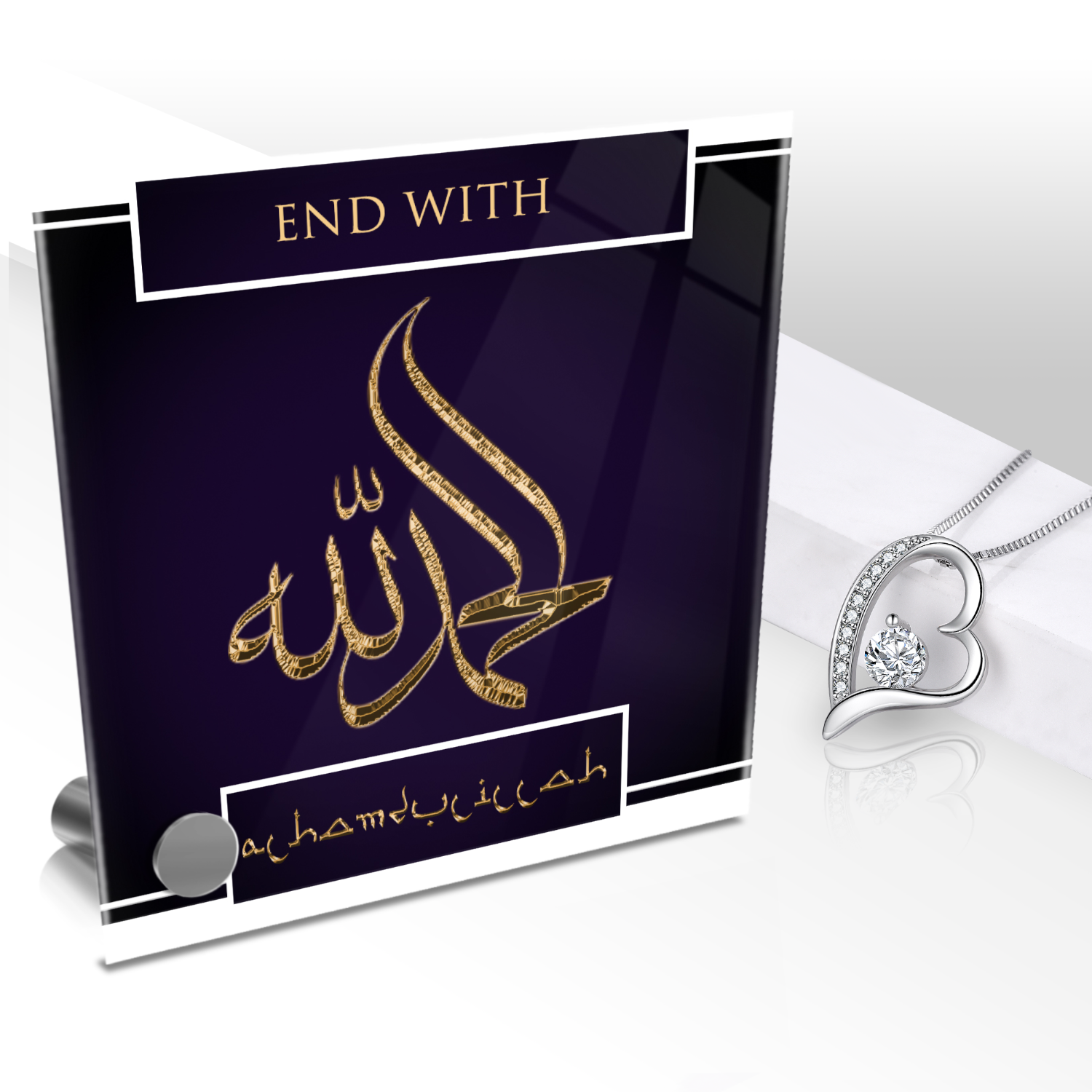 End With Alhamdulillah Necklace and Lumen Glass Display