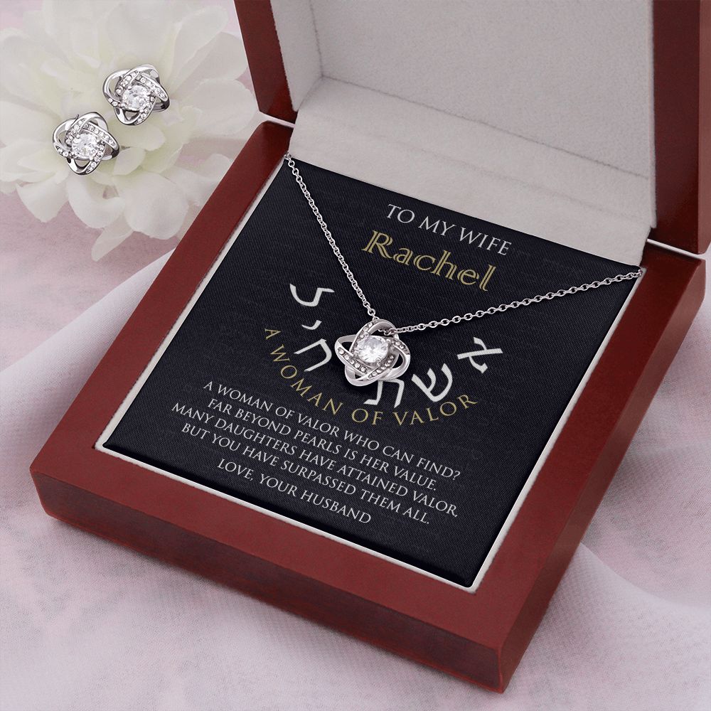 Woman of Valor Personalized Message Card Necklace and Earring Set